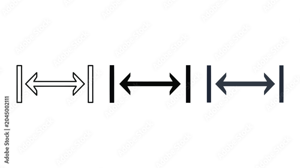 Fototapeta premium Horizontal double sided arrow vector icons set with vertical boundary lines