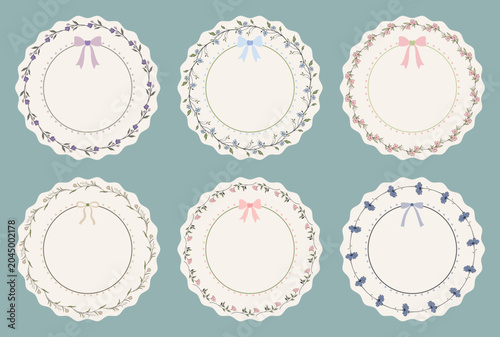 Elegant Pastel Circle Botanical Borders, Cottagecore Flower Wreaths for Card Design