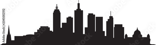 Melbourne City skyline black and white silhouette. Vector illustration. Simple flat concept for tourism presentation, banner, placard or web site. Vector Black silhouettes illustration