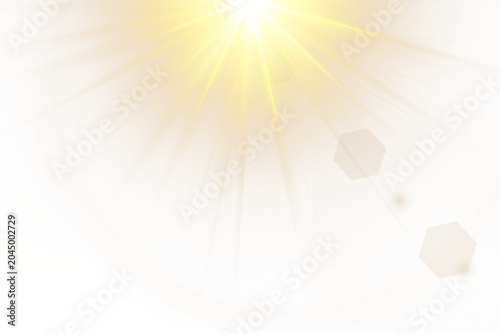 Golden explosion light effect PNG. Realistic lens flare and particle dust starburst sun rays transparent graphic.