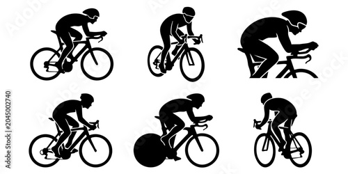 Fotografija Cyclists riding bicycles in different poses on road bikes quickly