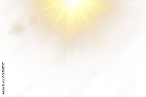 Golden explosion light effect PNG. Realistic lens flare and particle dust starburst sun rays transparent graphic.