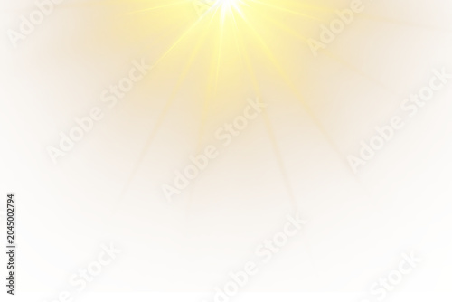 PNG sun rays light overlay with orange flare glow. Summer spring decoration design elements on transparent background.