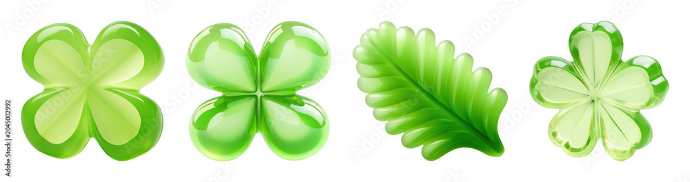 Obraz premium PNG Glossy green clover leaves illustration on transparent background