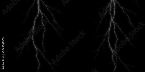 Lightning bolts on black background for weather and electricity concept