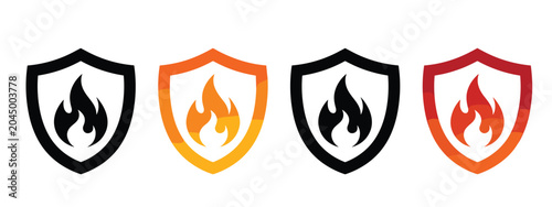 Foto Fire shield icon vector set