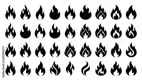 Foto Fire flame icon set with various black silhouette shapes for graphic design and