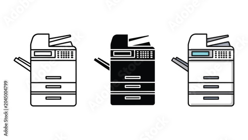 Foto Office printer and copier machine vector icon set in different styles