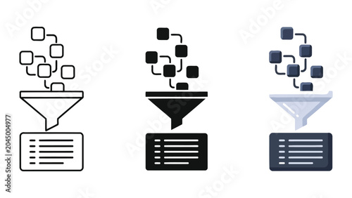 Photos Data filtering vector illustration set with funnel and information processing ic