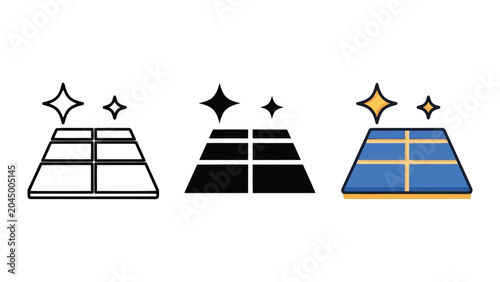 Clean floor icon set in line art silhouette and flat vector illustration