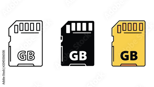 SD memory card vector illustration set in line art and flat style