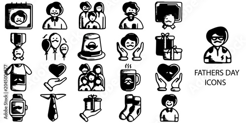 Fathers Day simple New concept 48 Black and White color icons set. Vector illustration.