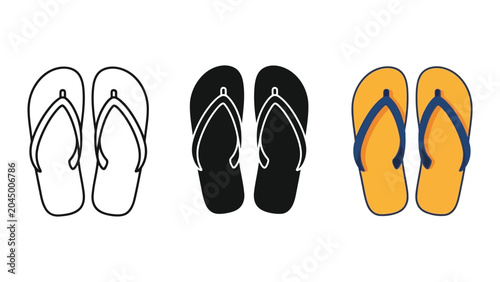 Foto Flip flops vector illustration set showing outline silhouette and flat color sty