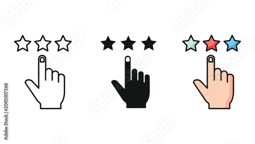 Hand pointing at three stars vector illustration set
