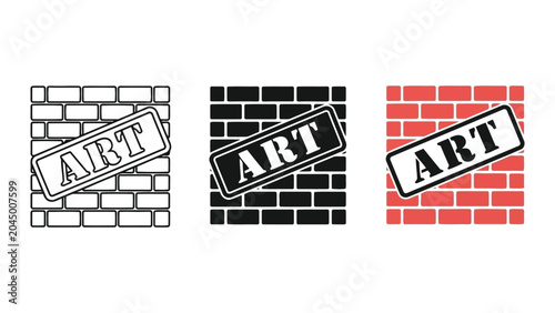 Brick wall with art sign vector illustration set
