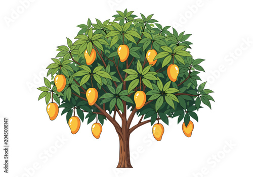 Foto Vibrant Vector Illustration of a Lush Mango Tree Laden with Ripe, Golden Fruit