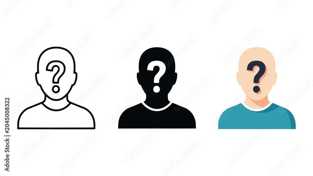 Fototapeta premium Anonymous person avatar set with question mark face vector illustration