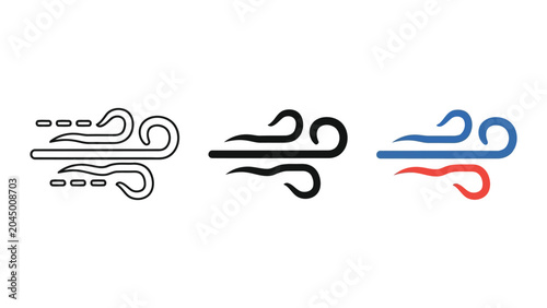 Bild auf Leinwand Wind gust vector icons set in line art and flat style