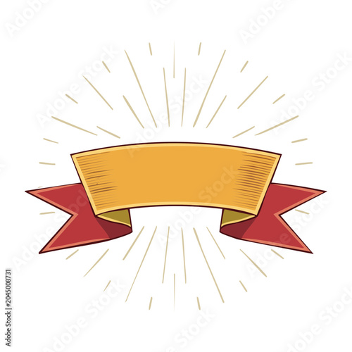 Retro ribbon banner with sunburst background