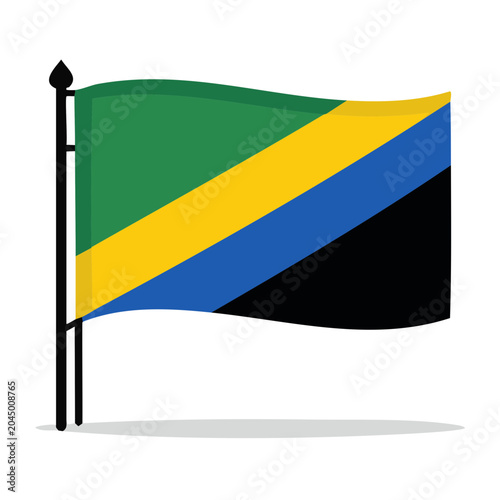 Tanzania flag waving on flagpole, flat design