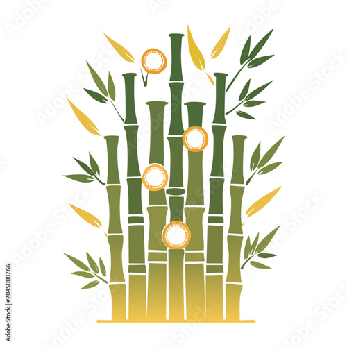 Stylized bamboo stalks with leaves and circular elements