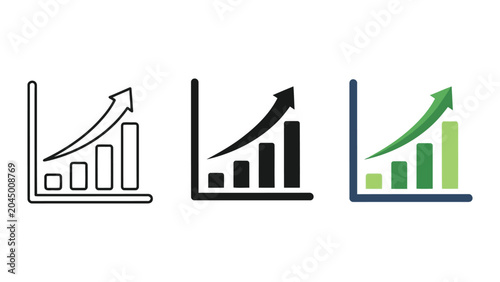 Set of bar chart growth icons with upward arrow vector illustration