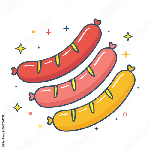Three colorful sausages with festive sparks
