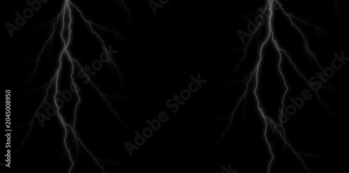 Lightning bolts on black background, electricity and thunder storm