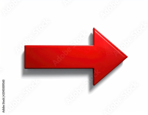 A glossy, three-dimensional red arrow points rightwards, casting a subtle shadow