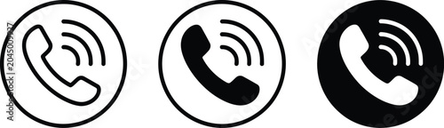 Phone call, icons set, vector telephone ringing symbols for communication support hotline contact and mobile calling interface design.