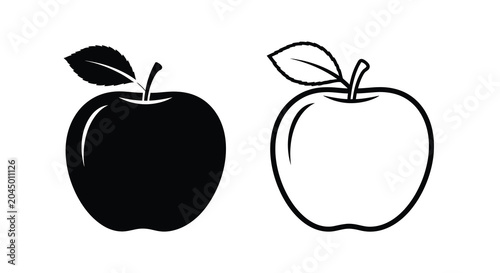 Schilderij op canvas Apple Silhouettes And Line Art On White Background