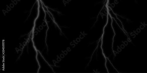 Lightning bolts on black background for dramatic effect and thunderstorm concept