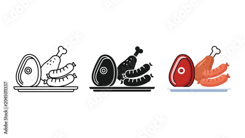 Foto Meat platter vector illustration with steak sausage and chicken leg icons