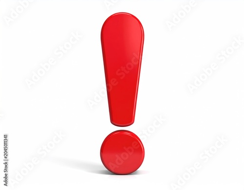 A bright red, glossy exclamation point on a white background