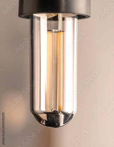Hanging Modern Filament Light Bulb Against Soft Neutral Wall