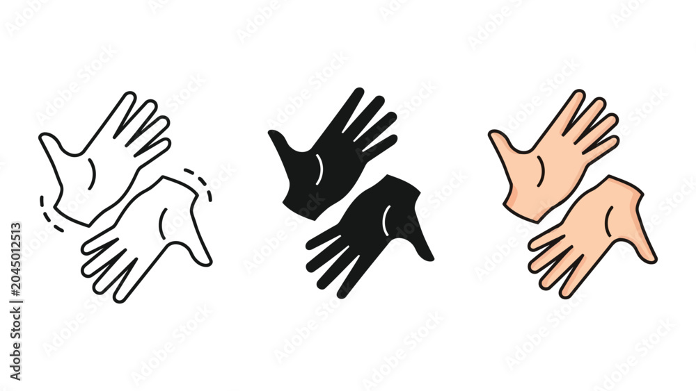 Obraz premium Human hands gesture set in outline silhouette and flat color vector illustration