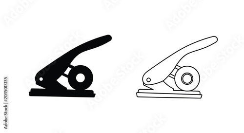 Foto Paper Hole Puncher Black Silhouette And Line Drawing