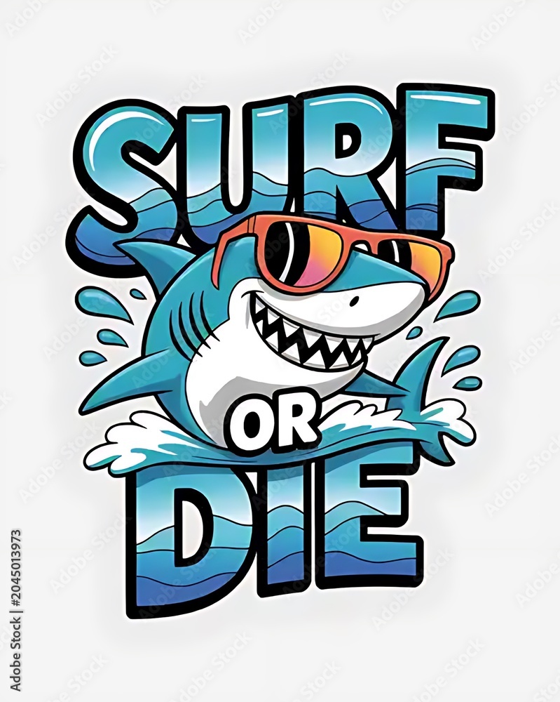 Fototapeta premium Surf or die cartoon shark graphic