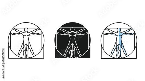 Obraz na płótnie Vitruvian man vector illustration set in minimalist line art style