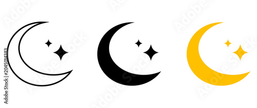 Half moon icon set. Crescent, moon with stars, night sky symbol on white background stock vector illustration