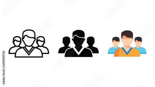 Three styles of people group icons vector illustration