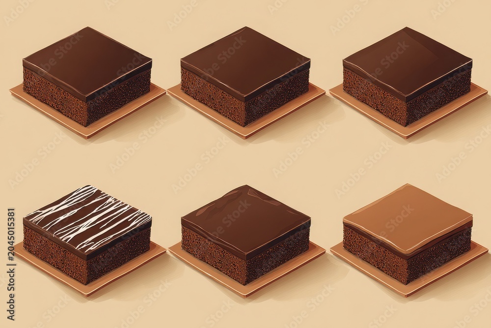 Fototapeta premium Brownies Display Neatly on Platters with Various Chocolate Finishes