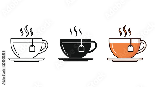 Canvastavla Set of tea cup icons in line art silhouette and flat vector illustration styles