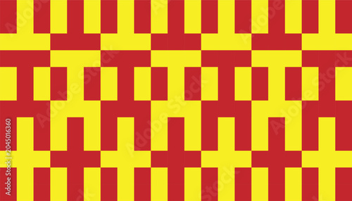 Fotografi Seamless geometric pattern with abstract interlocking shapes in a vibrant two-tone palette of red and yellow, modern repeating design