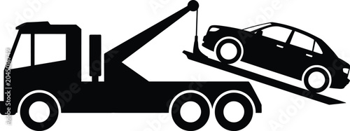 Foto Truck icon, vehicle being towed symbol representing roadside assistance car recovery breakdown service and automotive repair concept