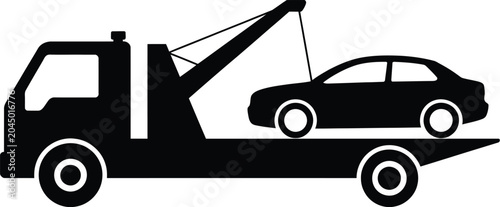 Foto Truck icon, with car, roadside assistance symbol for vehicle towing service breakdown help and automotive recovery design