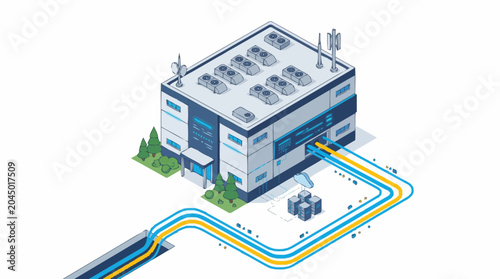 Fotografía Modern industrial building with data cables and server racks.