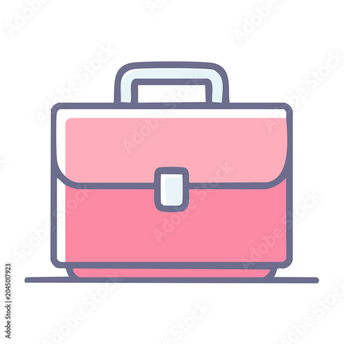 Pink briefcase icon in flat design style