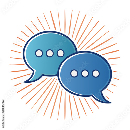 Two blue speech bubbles with ellipsis and sunburst