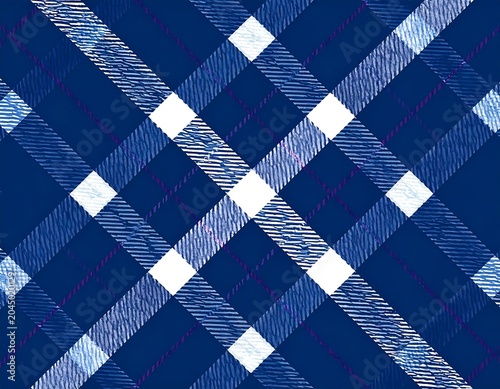 Blue Plaid Textile Pattern Forming Diagonal Checkered Grid Background